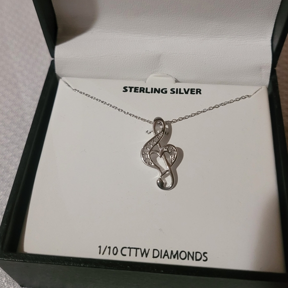 Diamond Music Note Treble Clef Necklace - Picture 1 of 2